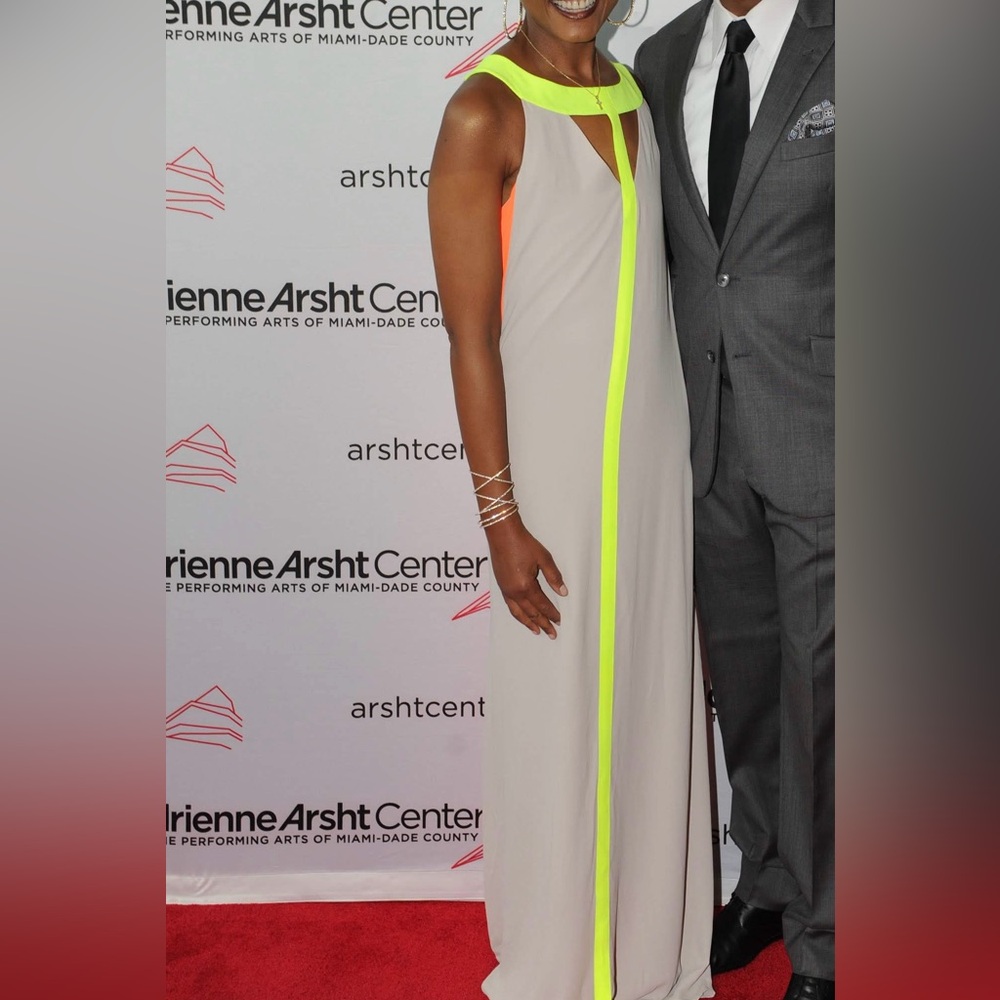 BCBGMaxAzria Beige Dress with Neon Highlights